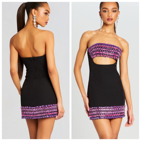 Retrofete Martini Black Strapless Mini Dress Rhinestone Crystal - Small - Picture 1 of 14
